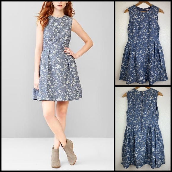 GAP Floral Chambray Fit Flare Dress